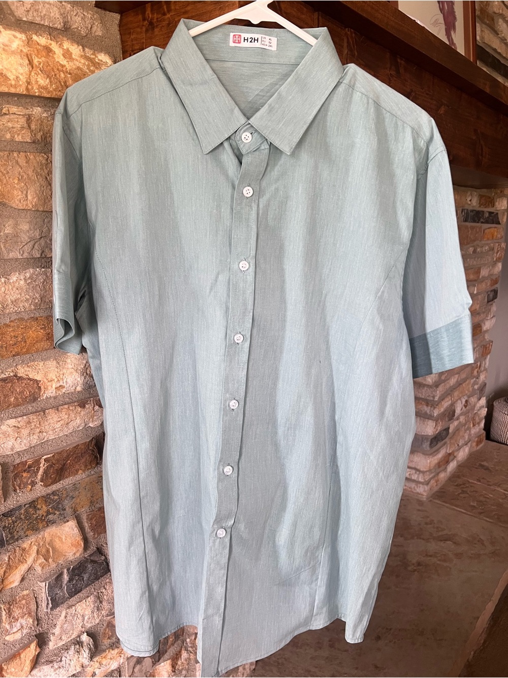 Men's Light Teal Short-Sleeve Button-Down Shirt